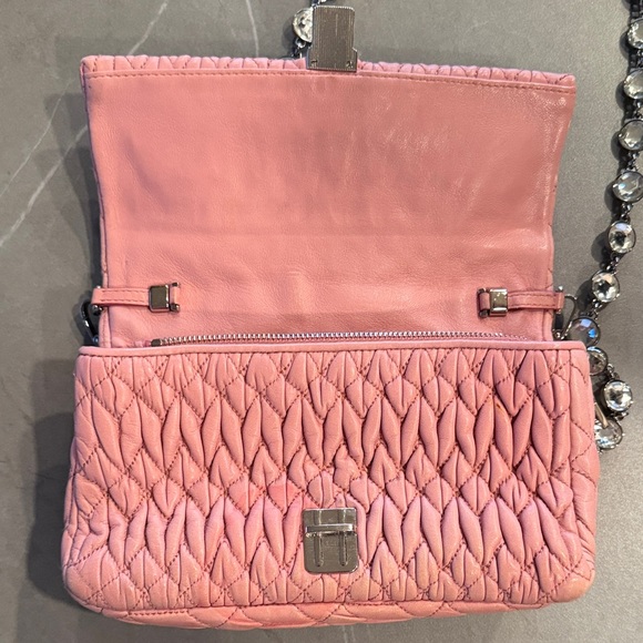 Miu Miu Pink Quilted Shoulder Bag with Crystal Chain - Picture 6 of 9